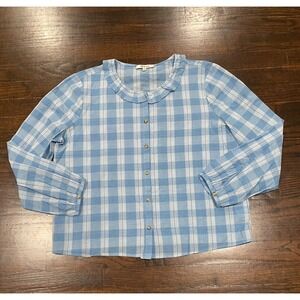 Madewell Colwell Plaid Ruffle Neck Button Front Shirt Womens M Lightweight FLAW*